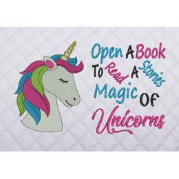 unicorn nas embroidery with open a book