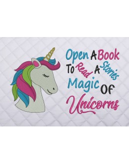 unicorn nas embroidery with open a book