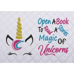 unicorn jeune embroidery with open a book