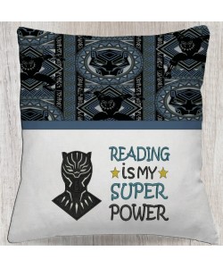 Black panther with Reading is My Super power Reading pillow embroidery designs