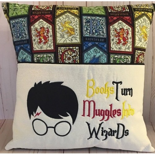 Harry Potter Applique with Books Turn reading pillow embroidery designs