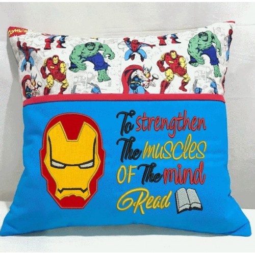 Iron Man face with to strengthen reading pillow embroidery designs
