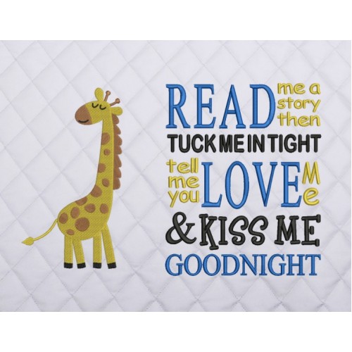 Giraffe embroidery with read me a story reading pillow embroidery designs
