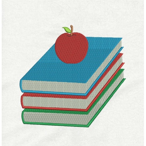 Books and apple embroidery design