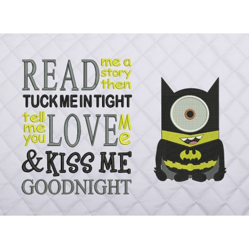 Minion batman with read me a story reading pillow embroidery designs