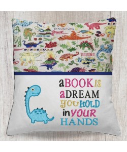 Dinosaur Baby with a book is a dream reading pillow embroidery designs