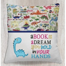 Dinosaur Baby with a book is a dream reading pillow embroidery designs