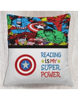 Captain america with Reading is My Superpower reading pillow embroidery designs