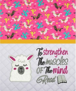 Llama face with to strengthen read reading Pillow Embroidery Designs