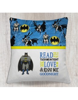 Batman applique with read me a story reading pillow embroidery designs