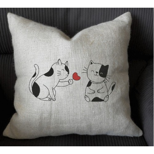 Cat couple valentine embroidery