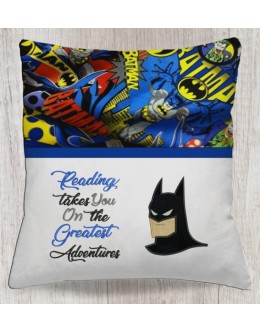 Batman face with reading takes you reading pillow embroidery designs