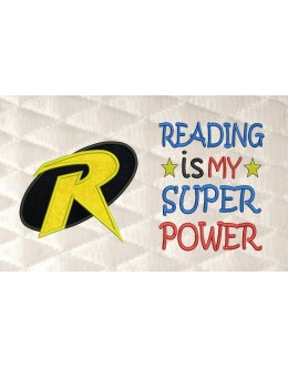 robin logo applique with reading is my superpower