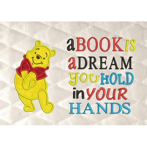 pooh applique with a book is a dream