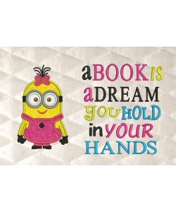 Minion Lulu with a book is a dream reading pillow embroidery designs