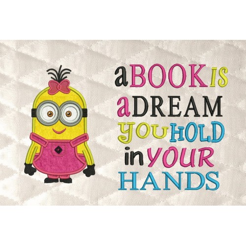 Minion Lulu with a book is a dream reading pillow embroidery designs