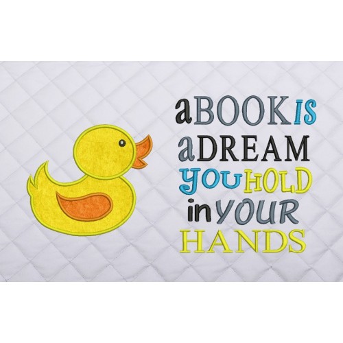 baby duck applique with a book is a dream