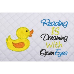 baby duck applique with readng is dreaming