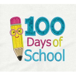 100 Days of School Pencil applique design embroidery