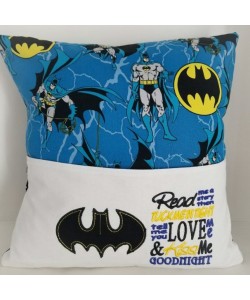 Batman logo with read me a story reading pillow embroidery designs