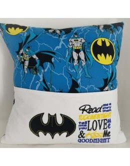 Batman logo with read me a story reading pillow embroidery designs