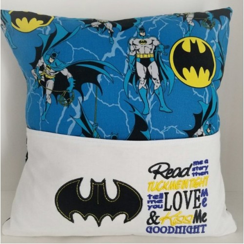 Logo batman with Read me a story reading Pillow Embroidery Designs