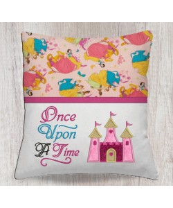 Castle princess with once upon reading pillow embroidery designs