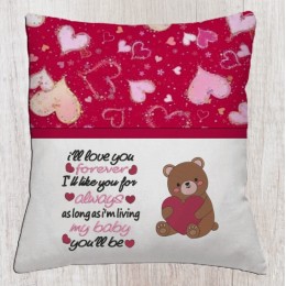 Bear Valentines Day with Ill Love You Baby reading pillow embroidery designs