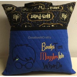 Harry Potter with Books Turn reading pillow embroidery designs