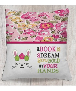 Rabbit face roses with A book is a dream Reading Pillow