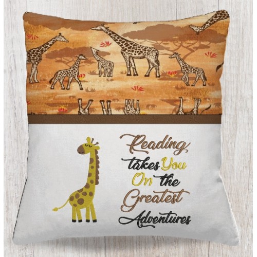 Giraffe embroidery with reading takes you reading pillow embroidery designs