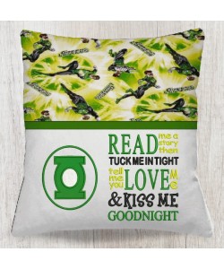 Green lantern Logo with read me a story reading pillow embroidery designs