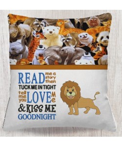 Lion embroidery with read me a story read reading Pillow Embroidery Designs