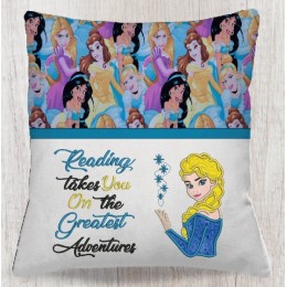 Elsa Frozen with reading takes you reading pillow embroidery designs