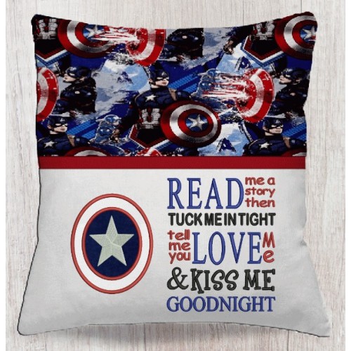 Captain america with read me a story reading pillow embroidery designs