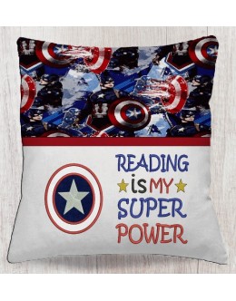 Captain america with reading is my super power reading pillow embroidery designs