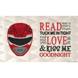 Power Rangers Red with read me a story reading pillow embroidery designs