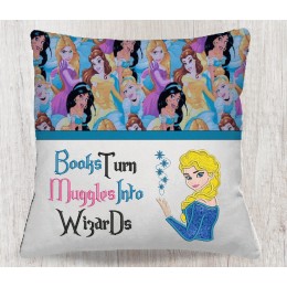Elsa Anna Frozen with books turn reading pillow embroidery designs
