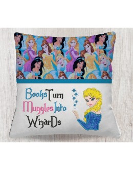 Elsa Anna Frozen with books turn reading pillow embroidery designs