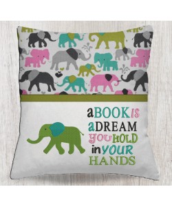 Elephant embroidery with a book is a dream reading pillow embroidery designs