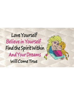 Elsa Anna Frozen with love yourself reading pillow embroidery designs