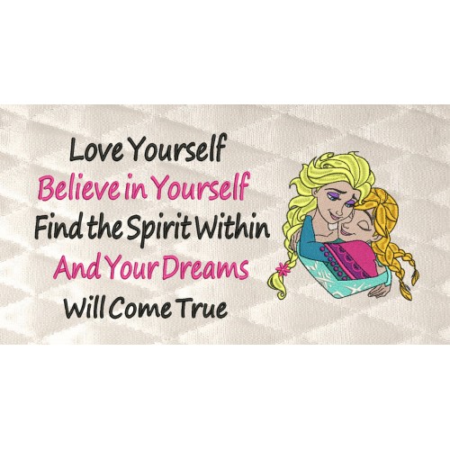 Elsa Anna Frozen with love yourself reading pillow embroidery designs
