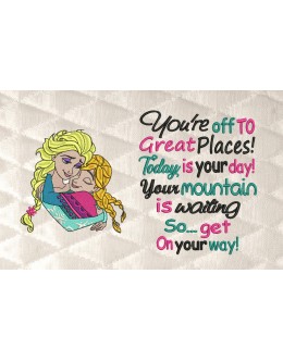 Elsa Anna Frozen with You're Off To Great Places reading pillow embroidery designs