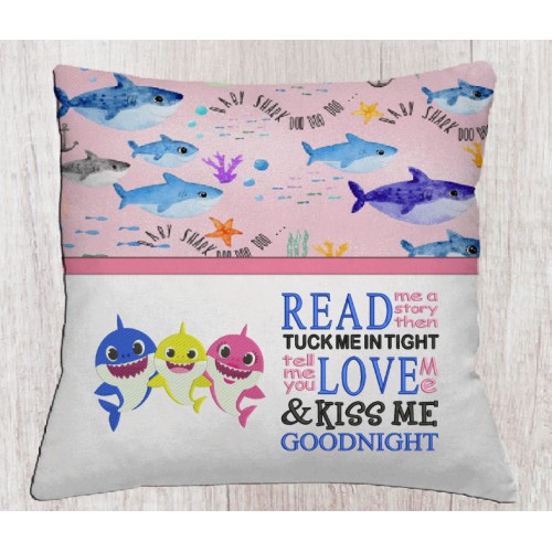 Baby shark with read me a story reading pillow embroidery designs
