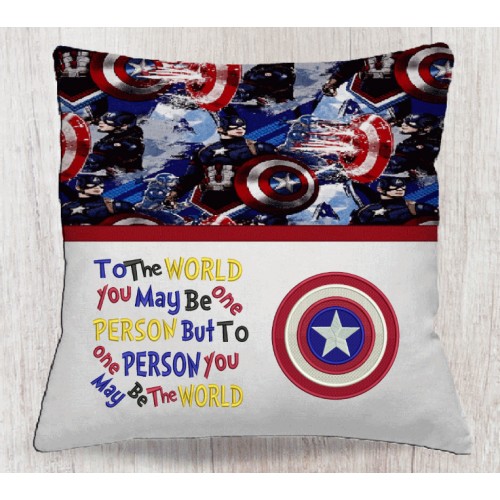 Captain america with To The World reading pillow embroidery designs