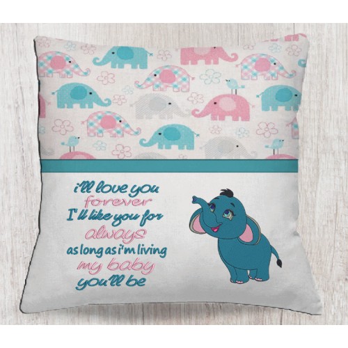 Elephant Timest with I'll love you forever reading pillow embroidery designs
