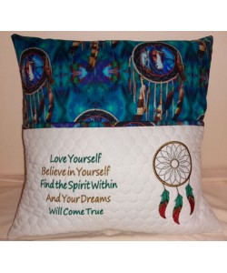 Dream catcher with Love Yourself reading pillow embroidery designs