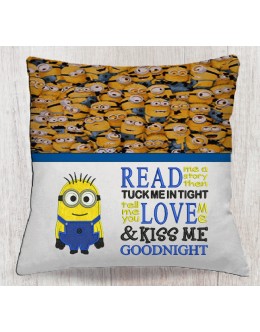 Minion Bob with read me a story reading pillow embroidery designs