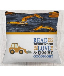 Digger embroidery with read me a story reading pillow embroidery designs