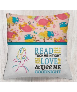Alice with read me a story reading pillow embroidery designs